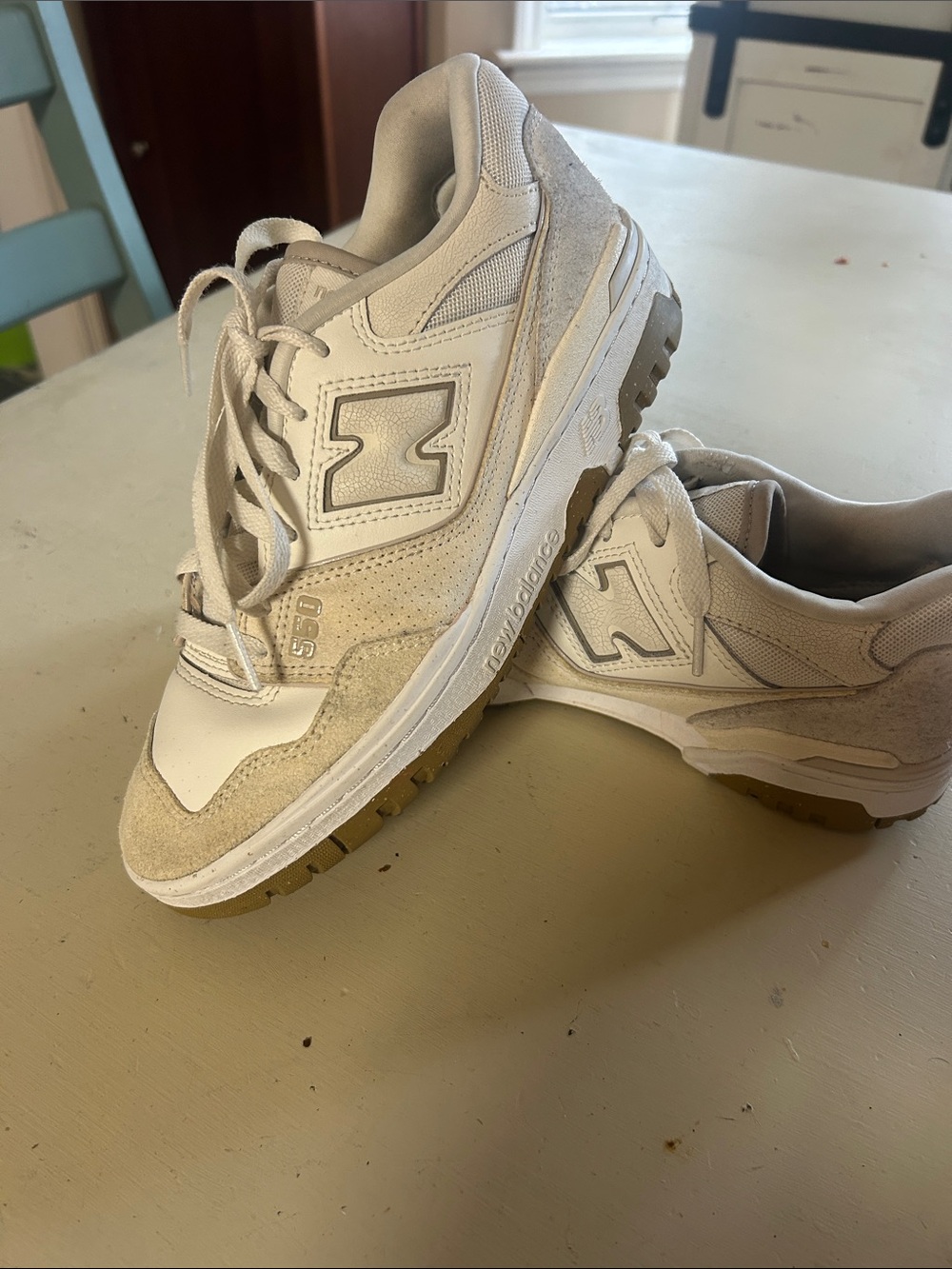 New Balance Kids 550 Sneaker in White and Beige